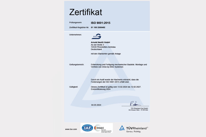 Deckblatt vom Zertifikat nach DIN EN ISO 9001:2015