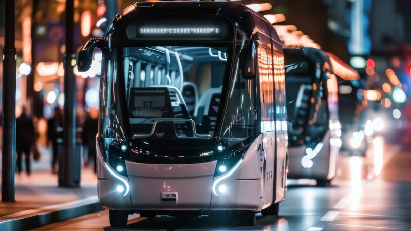Autonomer Bus auf einer dunklen Straße