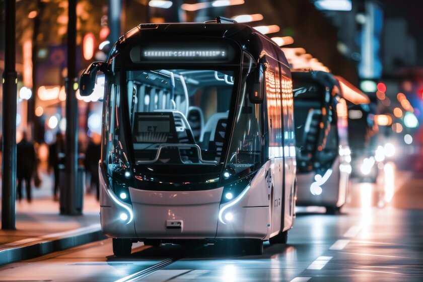 Autonomer Bus auf einer dunklen Straße