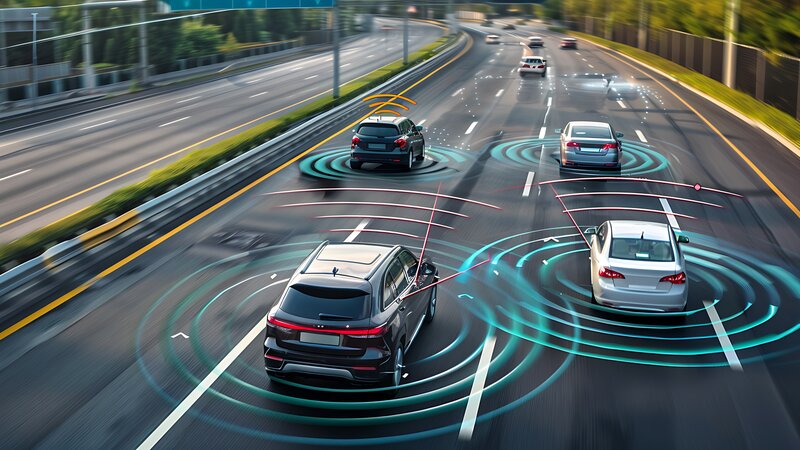 Autos mit Abstandssystem auf einer Autobahn